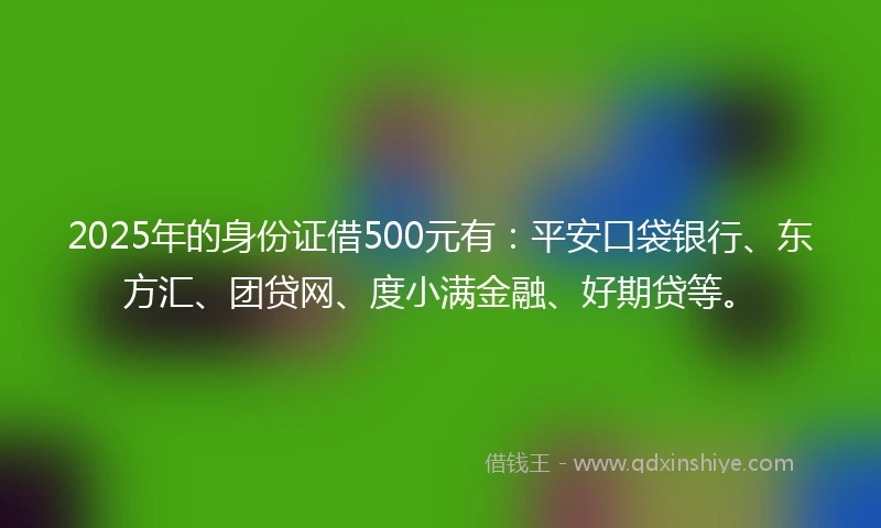 2025年的身份证借500元有：平安口袋银行、东方汇、团贷网、度小满金融、好期贷等。