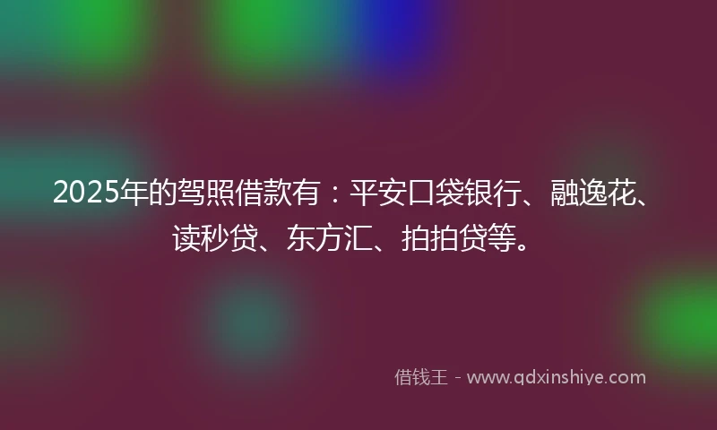 2025年的驾照借款有：平安口袋银行、融逸花、读秒贷、东方汇、拍拍贷等。