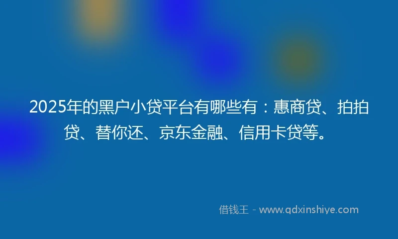 2025年的黑户小贷平台有哪些有：惠商贷、拍拍贷、替你还、京东金融、信用卡贷等。