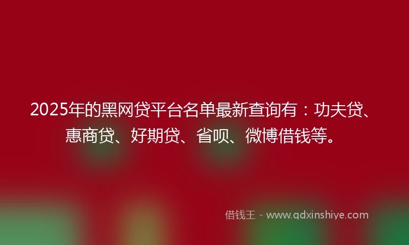 2025年的黑网贷平台名单最新查询有：功夫贷、惠商贷、好期贷、省呗、微博借钱等。