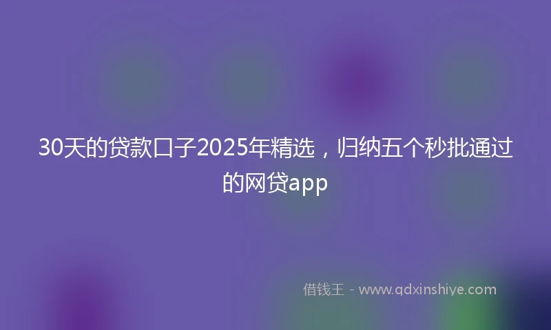 30天的贷款口子2025年精选，归纳五个秒批通过的网贷app