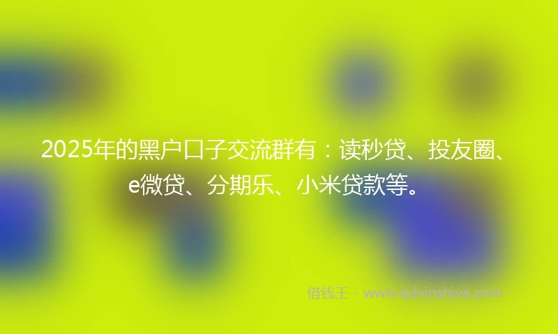 2025年的黑户口子交流群有：读秒贷、投友圈、e微贷、分期乐、小米贷款等。