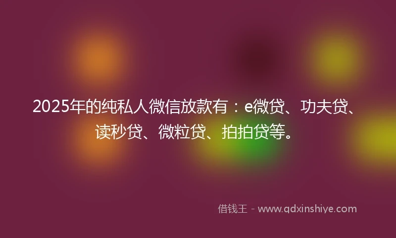 2025年的纯私人微信放款有：e微贷、功夫贷、读秒贷、微粒贷、拍拍贷等。