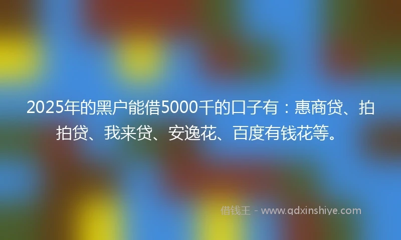 2025年的黑户能借5000千的口子有：惠商贷、拍拍贷、我来贷、安逸花、百度有钱花等。