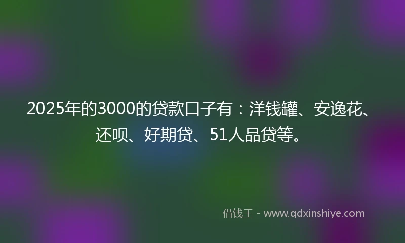 2025年的3000的贷款口子有：洋钱罐、安逸花、还呗、好期贷、51人品贷等。