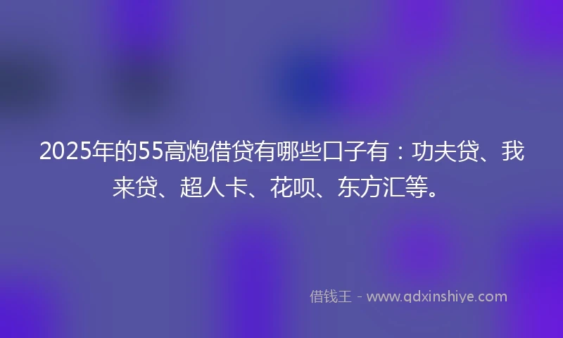 2025年的55高炮借贷有哪些口子有：功夫贷、我来贷、超人卡、花呗、东方汇等。