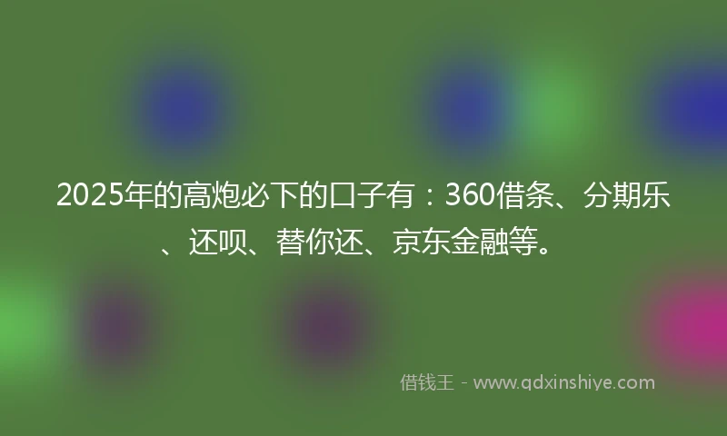 2025年的高炮必下的口子有：360借条、分期乐、还呗、替你还、京东金融等。