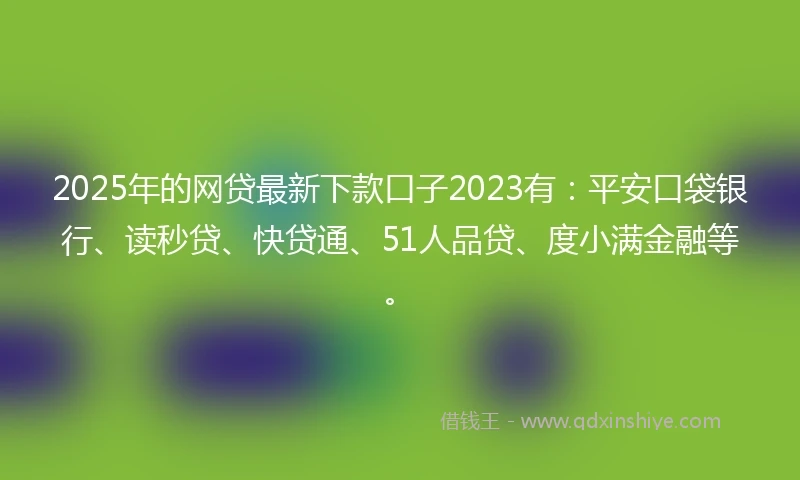 2025年的网贷最新下款口子2023有：平安口袋银行、读秒贷、快贷通、51人品贷、度小满金融等。