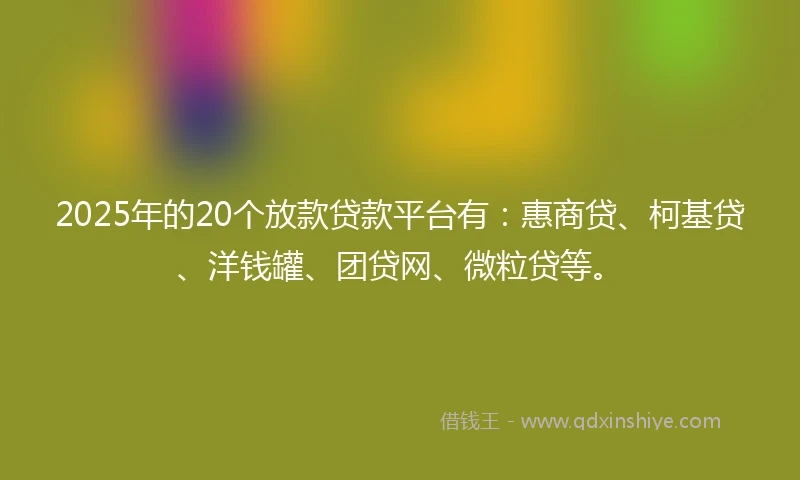 2025年的20个放款贷款平台有：惠商贷、柯基贷、洋钱罐、团贷网、微粒贷等。