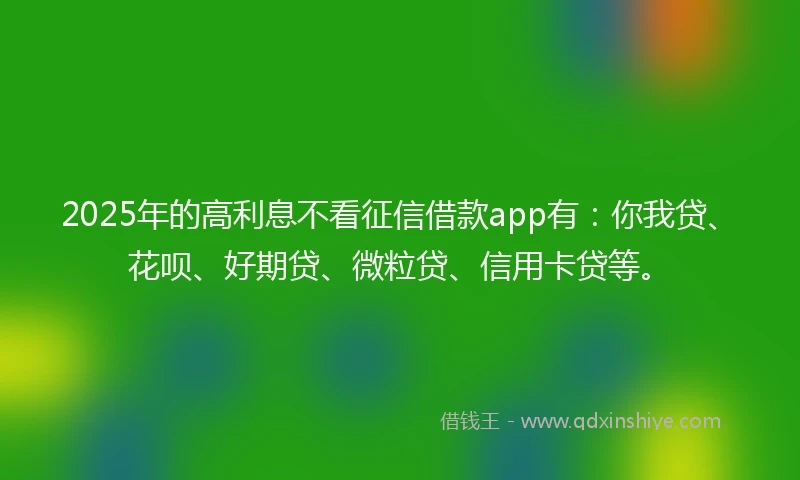 2025年的高利息不看征信借款app有：你我贷、花呗、好期贷、微粒贷、信用卡贷等。