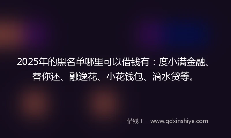 2025年的黑名单哪里可以借钱有：度小满金融、替你还、融逸花、小花钱包、滴水贷等。