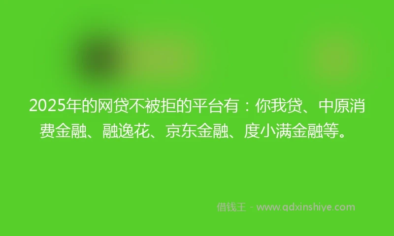 2025年的网贷不被拒的平台有：你我贷、中原消费金融、融逸花、京东金融、度小满金融等。