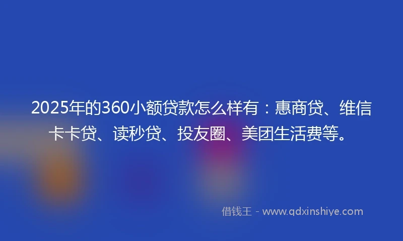 2025年的360小额贷款怎么样有：惠商贷、维信卡卡贷、读秒贷、投友圈、美团生活费等。