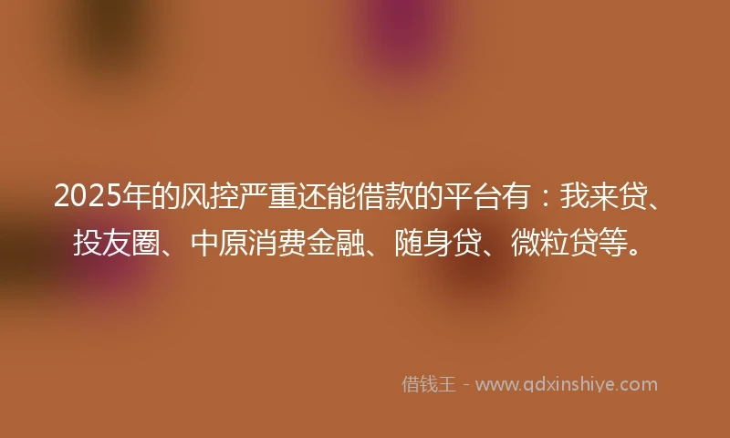 2025年的风控严重还能借款的平台有：我来贷、投友圈、中原消费金融、随身贷、微粒贷等。