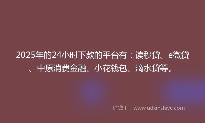 2025年的24小时下款的平台有：读秒贷、e微贷、中原消费金融、小花钱包、滴水贷等。
