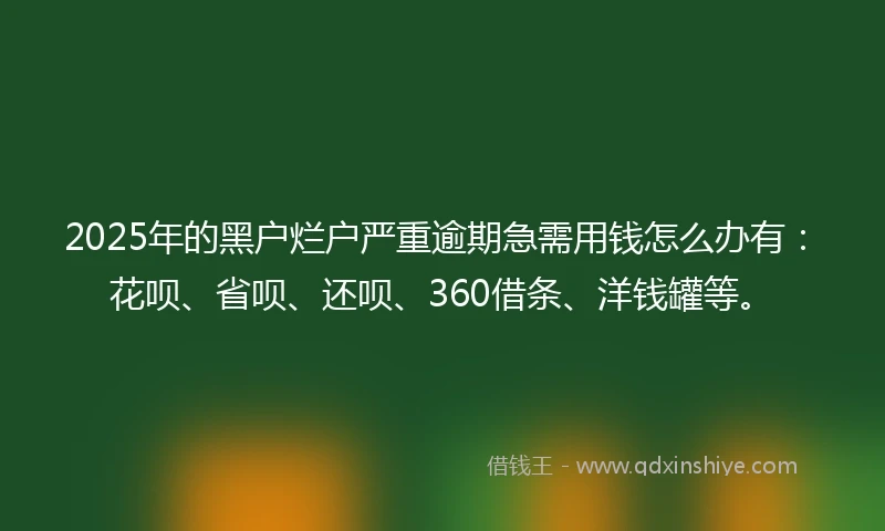 2025年的黑户烂户严重逾期急需用钱怎么办有：花呗、省呗、还呗、360借条、洋钱罐等。