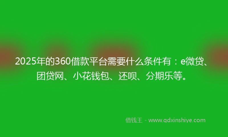 2025年的360借款平台需要什么条件有：e微贷、团贷网、小花钱包、还呗、分期乐等。