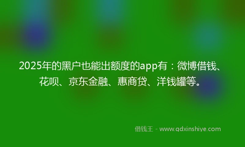 2025年的黑户也能出额度的app有：微博借钱、花呗、京东金融、惠商贷、洋钱罐等。