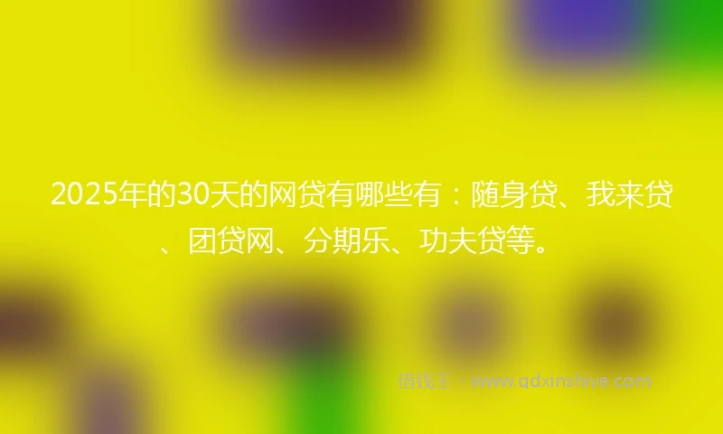 2025年的30天的网贷有哪些有：随身贷、我来贷、团贷网、分期乐、功夫贷等。