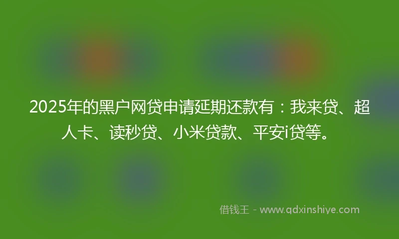 2025年的黑户网贷申请延期还款有：我来贷、超人卡、读秒贷、小米贷款、平安i贷等。