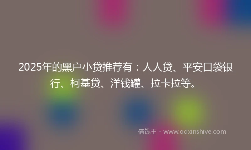 2025年的黑户小贷推荐有：人人贷、平安口袋银行、柯基贷、洋钱罐、拉卡拉等。