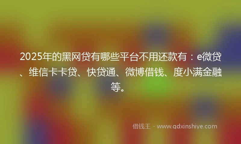 2025年的黑网贷有哪些平台不用还款有：e微贷、维信卡卡贷、快贷通、微博借钱、度小满金融等。
