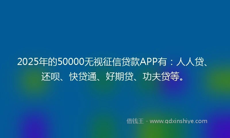 2025年的50000无视征信贷款APP有：人人贷、还呗、快贷通、好期贷、功夫贷等。