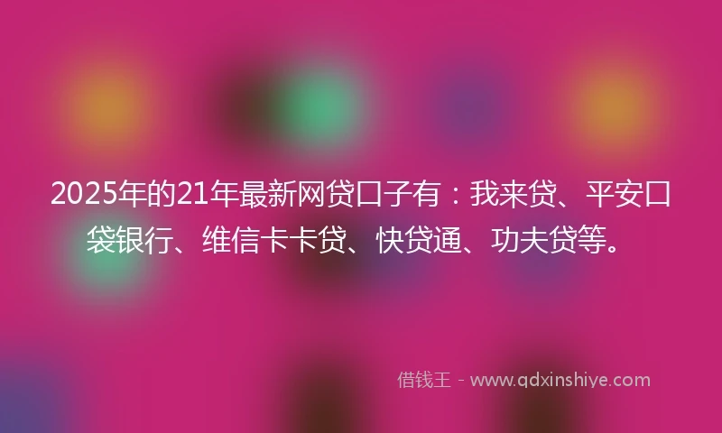 2025年的21年最新网贷口子有：我来贷、平安口袋银行、维信卡卡贷、快贷通、功夫贷等。