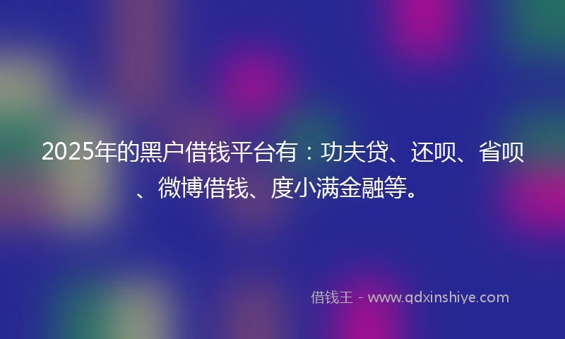 2025年的黑户借钱平台有:功夫贷、还呗、省呗、微博借钱、度小满金融等。