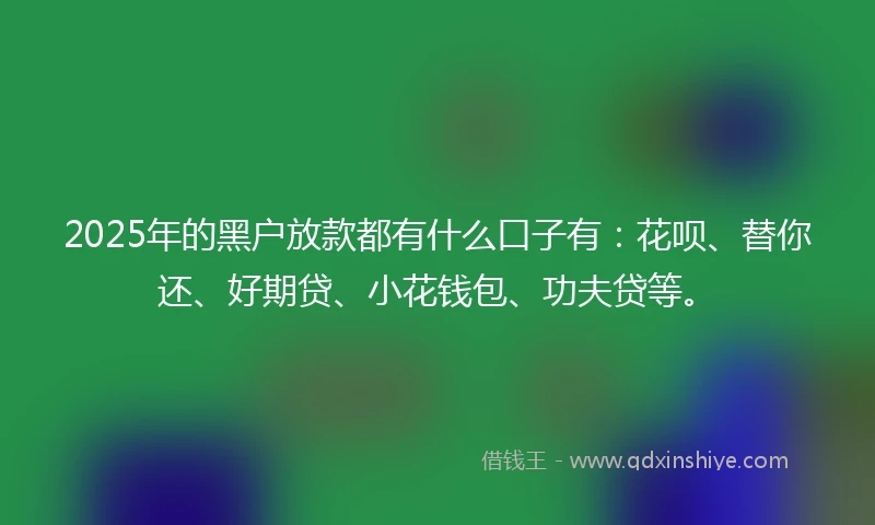 2025年的黑户放款都有什么口子有：花呗、替你还、好期贷、小花钱包、功夫贷等。