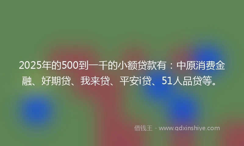 2025年的500到一千的小额贷款有：中原消费金融、好期贷、我来贷、平安i贷、51人品贷等。