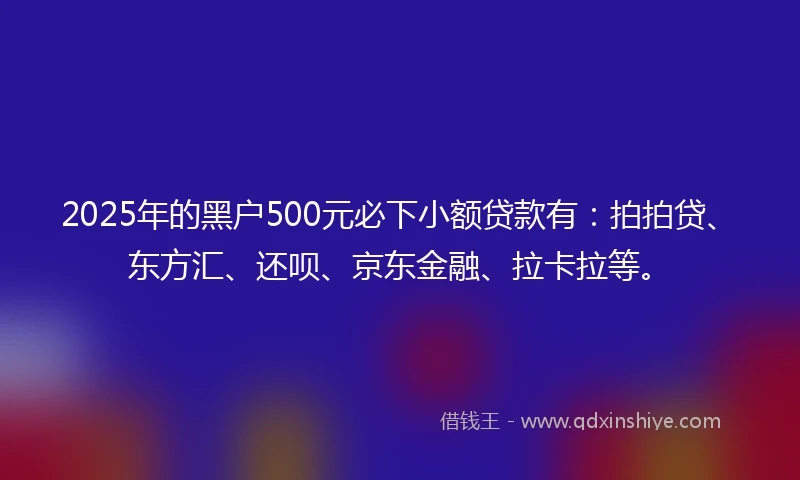 2025年的黑户500元必下小额贷款有：拍拍贷、东方汇、还呗、京东金融、拉卡拉等。