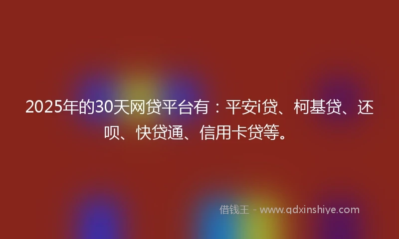 2025年的30天网贷平台有：平安i贷、柯基贷、还呗、快贷通、信用卡贷等。