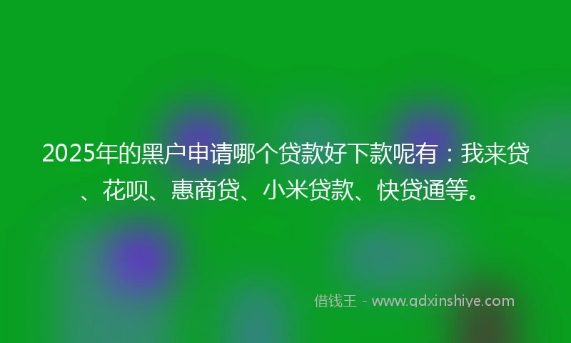 2025年的黑户申请哪个贷款好下款呢有：我来贷、花呗、惠商贷、小米贷款、快贷通等。