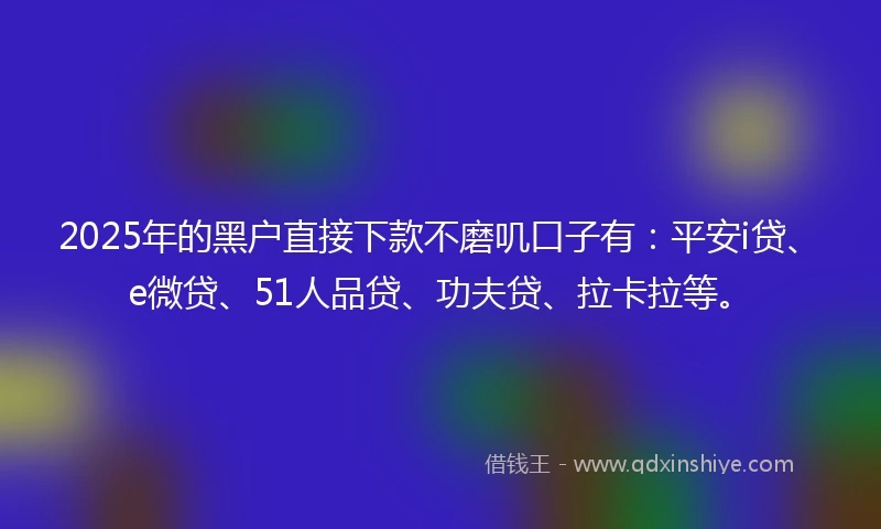2025年的黑户直接下款不磨叽口子有：平安i贷、e微贷、51人品贷、功夫贷、拉卡拉等。