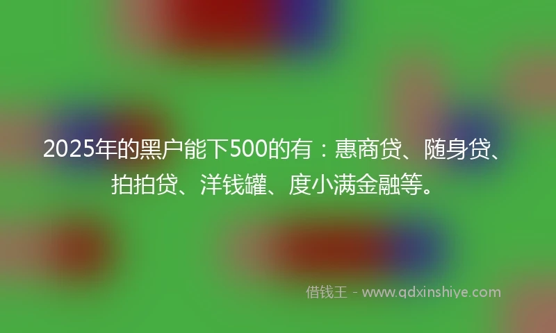 2025年的黑户能下500的有：惠商贷、随身贷、拍拍贷、洋钱罐、度小满金融等。