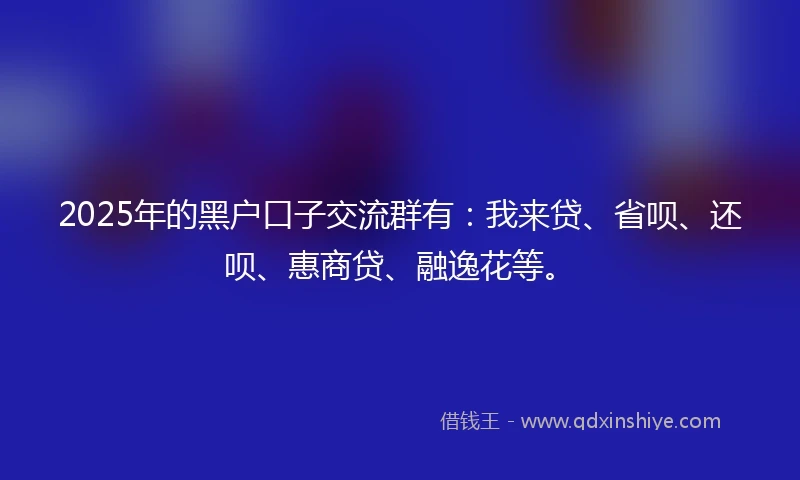 2025年的黑户口子交流群有：我来贷、省呗、还呗、惠商贷、融逸花等。