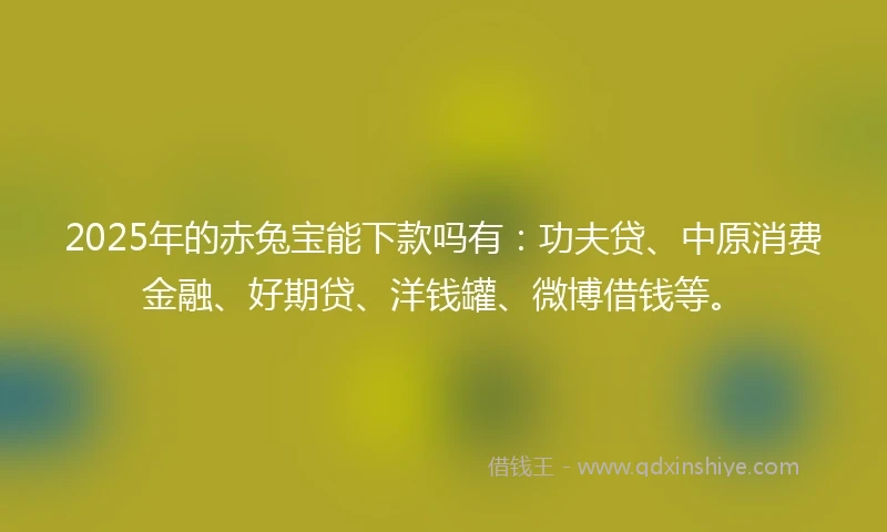 2025年的赤兔宝能下款吗有：功夫贷、中原消费金融、好期贷、洋钱罐、微博借钱等。
