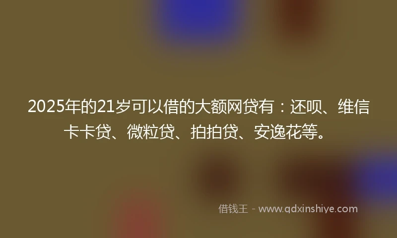 2025年的21岁可以借的大额网贷有：还呗、维信卡卡贷、微粒贷、拍拍贷、安逸花等。