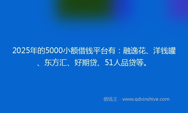 2025年的5000小额借钱平台有：融逸花、洋钱罐、东方汇、好期贷、51人品贷等。