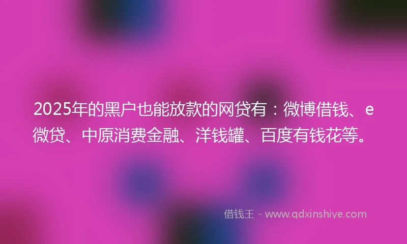 2025年的黑户也能放款的网贷有：微博借钱、e微贷、中原消费金融、洋钱罐、百度有钱花等。