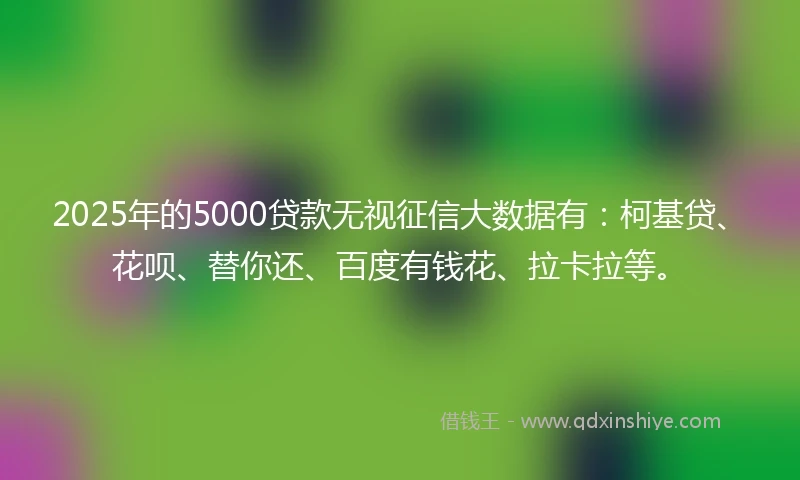 2025年的5000贷款无视征信大数据有：柯基贷、花呗、替你还、百度有钱花、拉卡拉等。