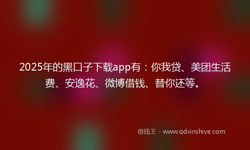 2025年的黑口子下载app有：你我贷、美团生活费、安逸花、微博借钱、替你还等。