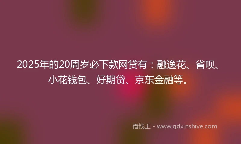 2025年的20周岁必下款网贷有：融逸花、省呗、小花钱包、好期贷、京东金融等。