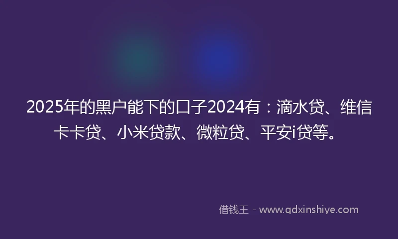 2025年的黑户能下的口子2024有：滴水贷、维信卡卡贷、小米贷款、微粒贷、平安i贷等。