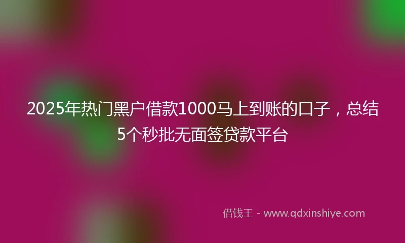 2025年热门黑户借款1000马上到账的口子，总结5个秒批无面签贷款平台