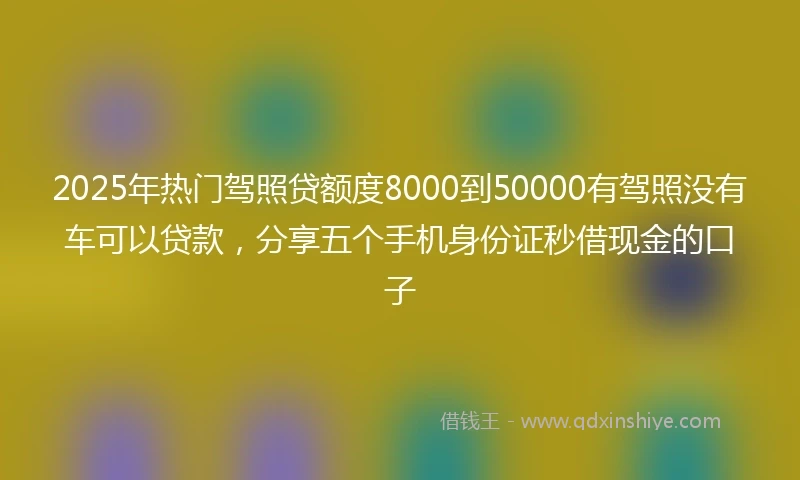 2025年热门驾照贷额度8000到50000有驾照没有车可以贷款，分享五个手机身份证秒借现金的口子