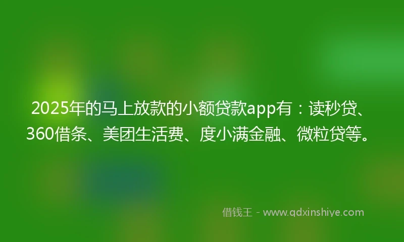 2025年的马上放款的小额贷款app有：读秒贷、360借条、美团生活费、度小满金融、微粒贷等。