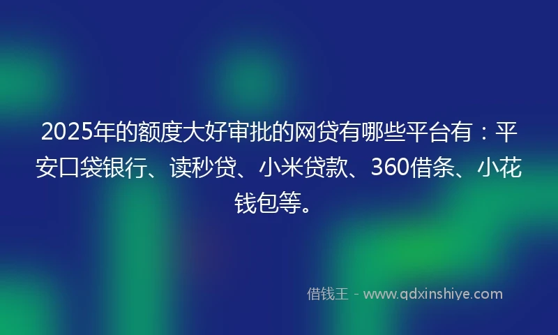 2025年的额度大好审批的网贷有哪些平台有：平安口袋银行、读秒贷、小米贷款、360借条、小花钱包等。