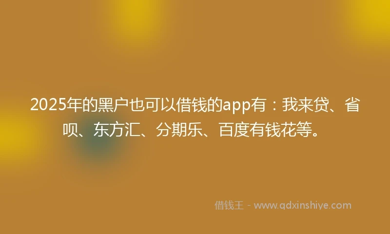 2025年的黑户也可以借钱的app有：我来贷、省呗、东方汇、分期乐、百度有钱花等。